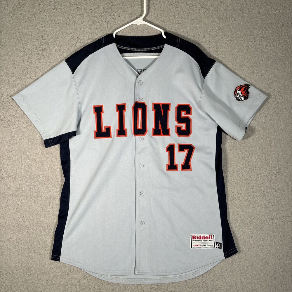Custom Lions Riddell Jersey Mens‎ Size 44 Grey Baseball Johnson #17
